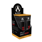 Display box of Blast Daily Reds with black packaging and white logo on a white background