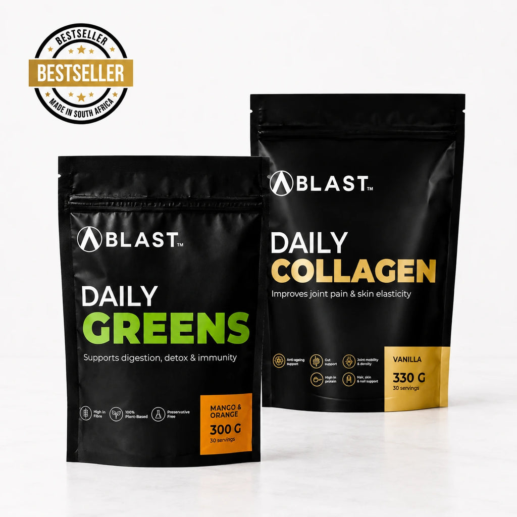 Glow stack Greens & Collagen powder.  Blast Vitality Bestsellers.