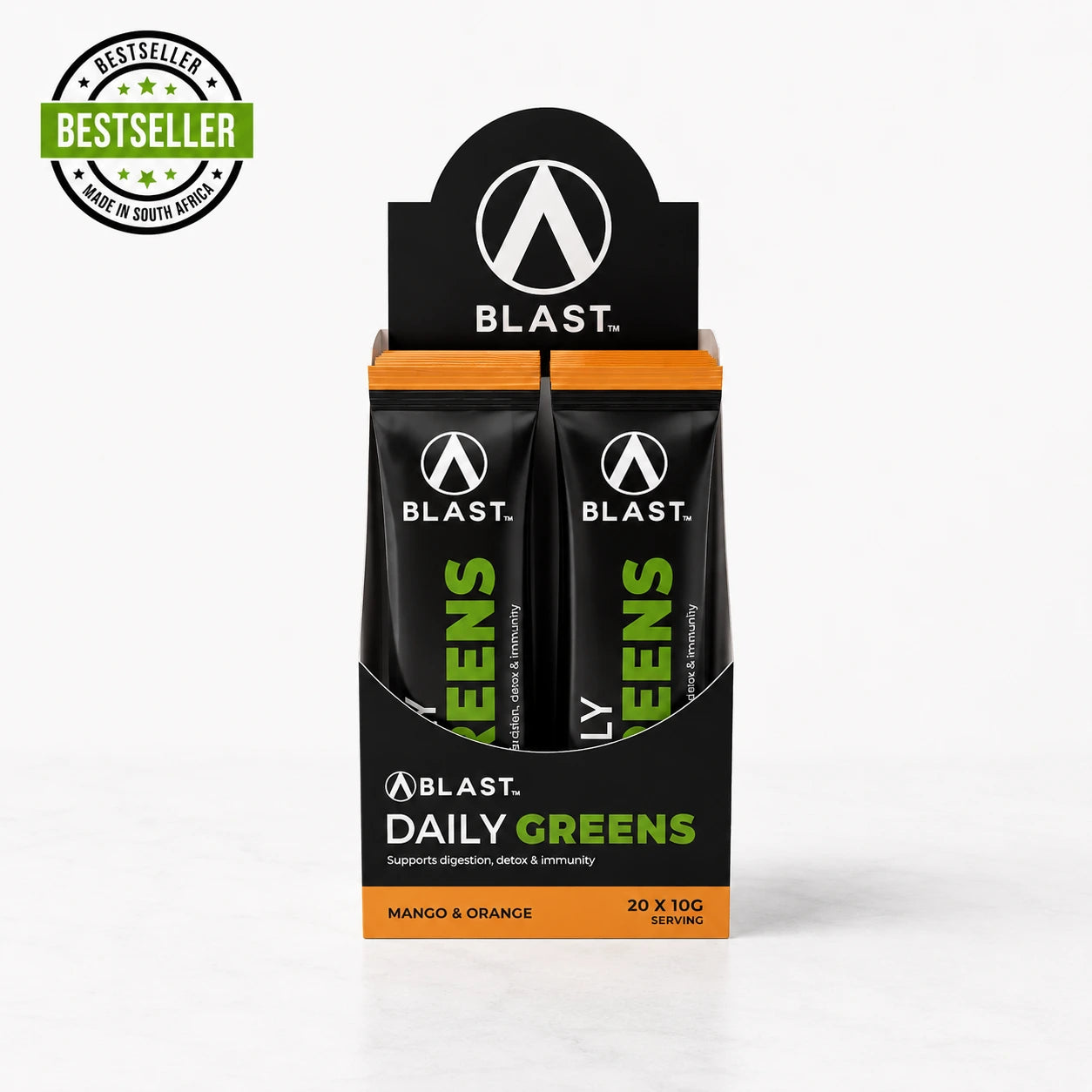 Blast Vitality Greens Sachet Carton box bestseller hero packshot