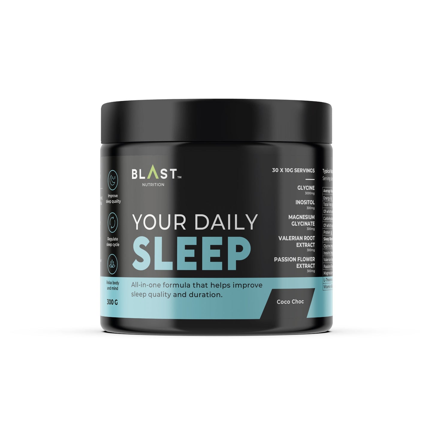 Black container of ’Your Daily Sleep’ supplement powder from BLAST.